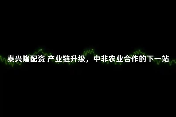 泰兴隆配资 产业链升级，中非农业合作的下一站